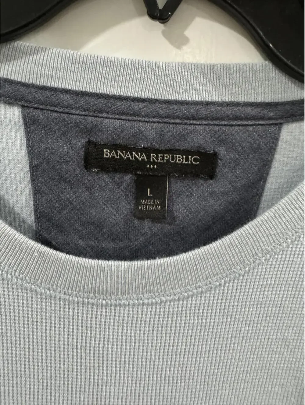 Banana Republic Mens Large Blue Waffle Knit Pullover Sweater Long Sleeve Thermal
